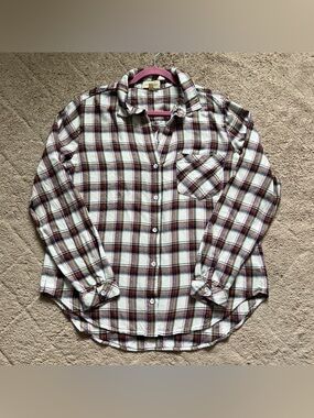 Cloth & Stone Plaid Button Up Flannel Western Preppy Cottage Boho Peasant Sz L
